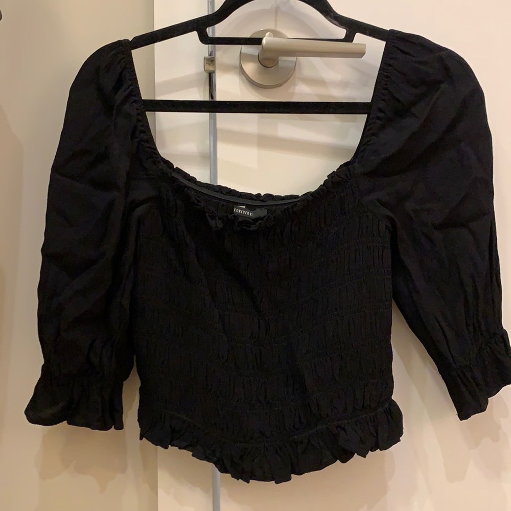 Black ruffled cropped top
